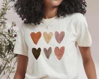 Watercolor Earth-Tone Hearts (Six) - T-Shirt, Sweatshirt, or Longsleeve