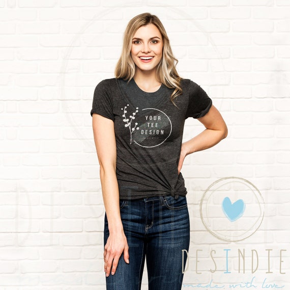 Dark Heather Gray Bella Canvas 3001 Model Mockup T Shirt Etsy