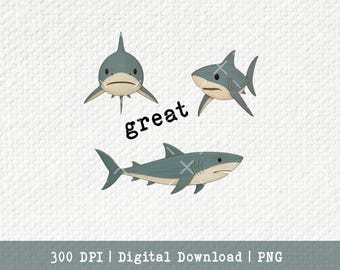 Grote witte haai schattige haaienweek woordspeling (digitale png-download)