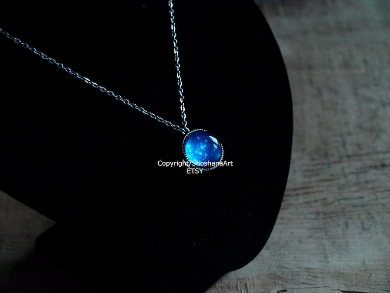 Navy blue galaxy necklace Globe necklace,space necklace Star night pendant glass dome necklace gift Stars necklace Night sky necklace