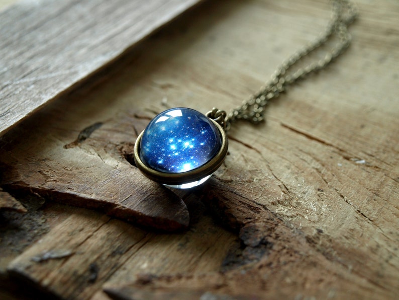 Navy blue galaxy necklace Globe necklace,space necklace Star night pendant glass dome necklace gift Stars necklace Night sky necklace