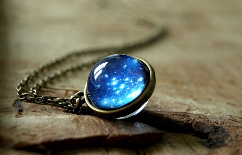 Navy blue galaxy necklace Globe necklace,space necklace Star night pendant glass dome necklace gift Stars necklace Night sky necklace