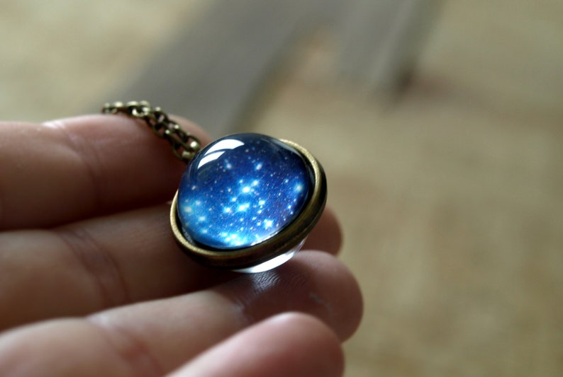 Navy blue galaxy necklace Globe necklace,space necklace Star night pendant glass dome necklace gift Stars necklace Night sky necklace