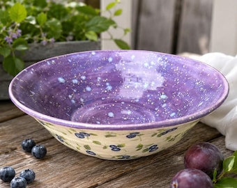 Obstschale mit Blaubeeren, Tischdekoration, Schale mit Sternenmuster, Obstschale aus Keramik, Blaubeerdeko, Keramikgeschenk zum Einzug