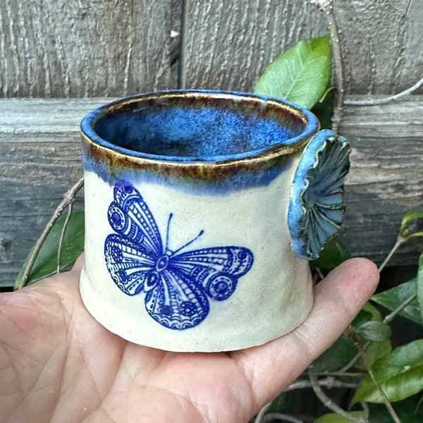 sugar packet jar, small ceramic jar, handcrafted ceramic container, blue butterfly jar, ideal butterfly pottery gift, kitchen, tabletop jar