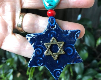 Star Of David wall decor, ceramic Star of David, Magen David car ornament, Star of David ornament, Judaica pottery, Ceramic Holiday Decor