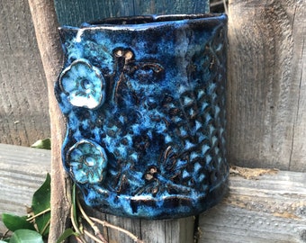 flower vase, ceramic flower vase, kitchen utensils jar, dragonfly themed pottery vase, home pottery gift, flowers vase, blue pottery vase