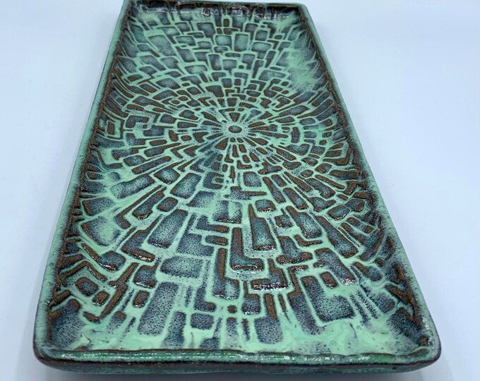Green Pottery Serving Platter Green Serving Tray Pottery Etsy