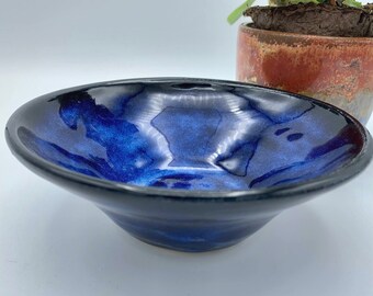 handmade ceramic pottery bowl, handmade pottery bowl, ceramic snack bowl, ceramic serving bowl, deep blue pottery bowl, ceramic tableware