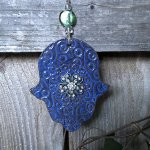 Hamsa wall art, hamsa wall hanging, hamsa wall decor, hamsa hand wall art, ceramic hamsa wall hanging, blue hamsa amulet, evil eye wall art