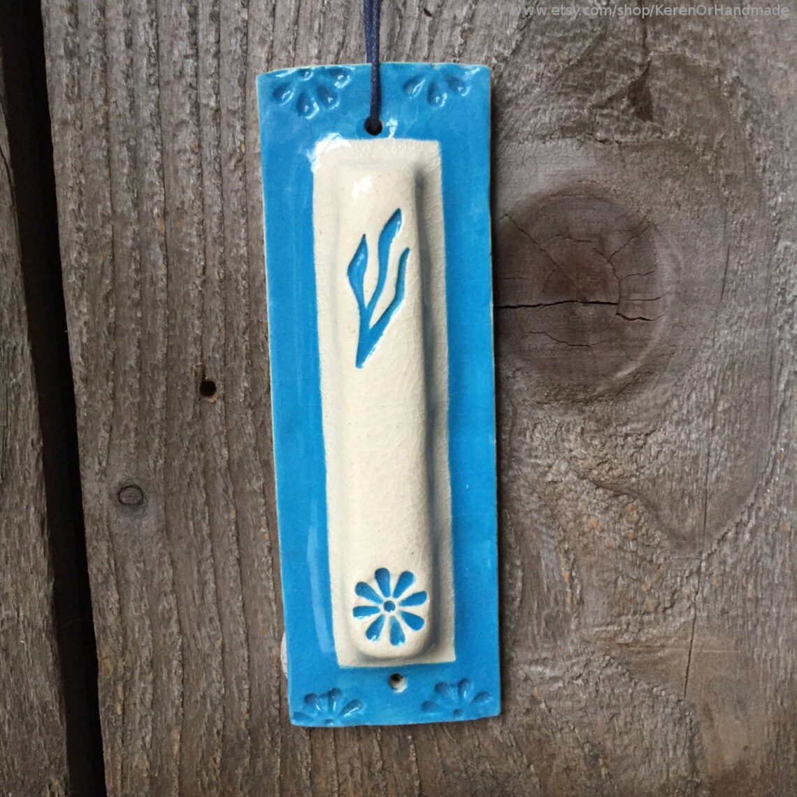 Mezuzah Blue and white ceramic mezuzah Mezuzah case Ceramic Etsy