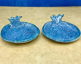 tealight candle holder set pottery pomegranates, tealight pomegranate candle holders, Shabbat candles holder set, Sabbath candles holder set