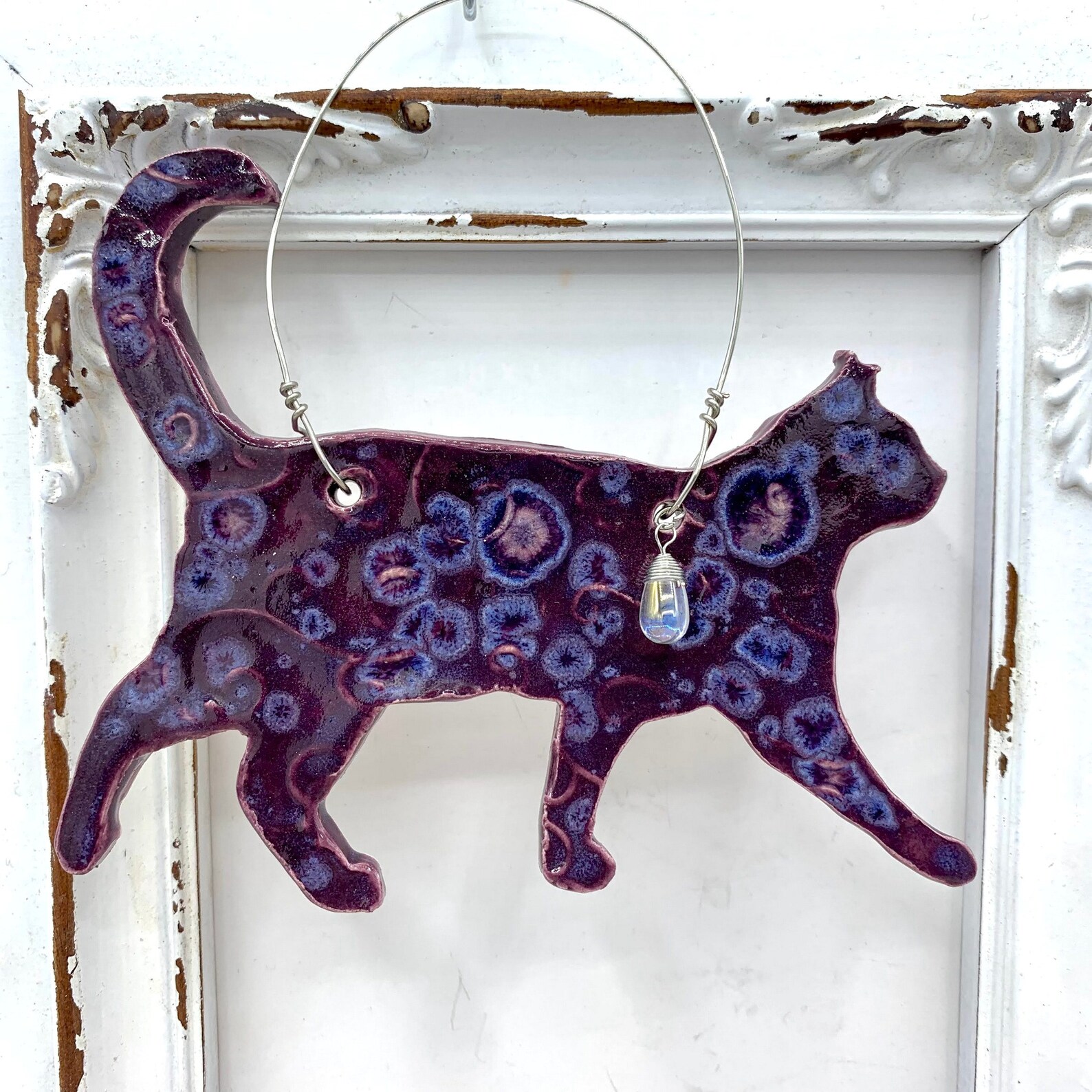 Purple Cat Wall Decor Handmade Pottery Handmade Ceramic Cat | Etsy