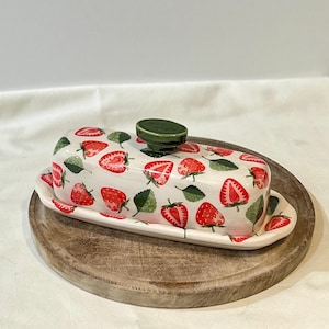 Strawberry Ceramic Butter Dish: European-Style Kitchen Pottery