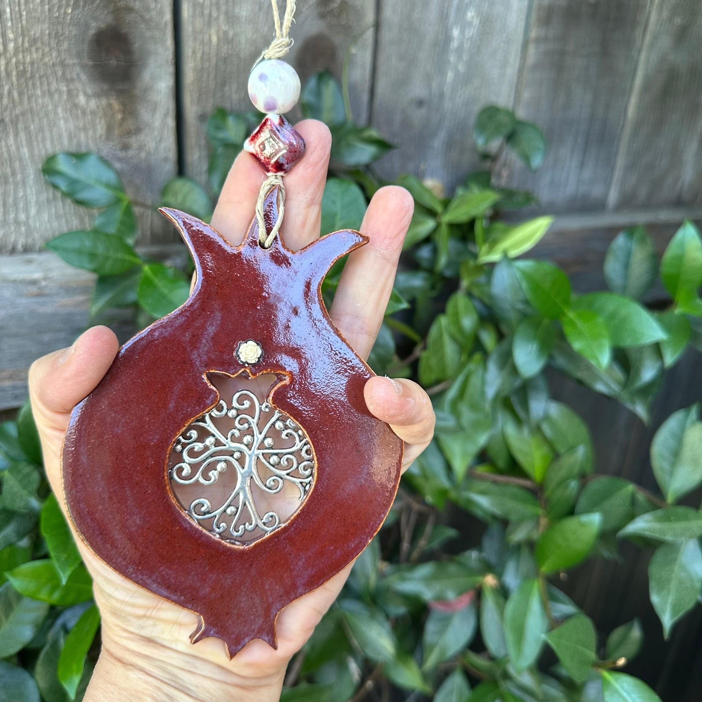ザクロの飾り、手作りの陶器のザクロの壁アート、生命の木の装飾の