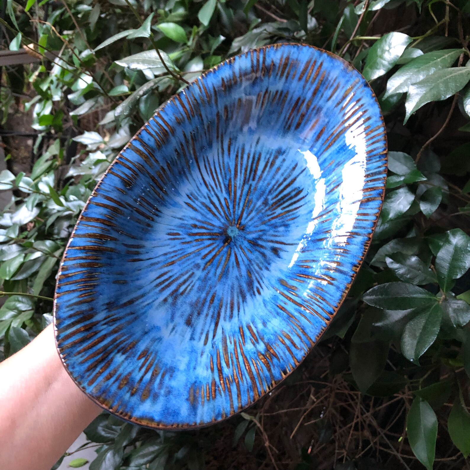 Blue Pottery Fruit Bowl Hand Built Pottery Bowl Table Etsy