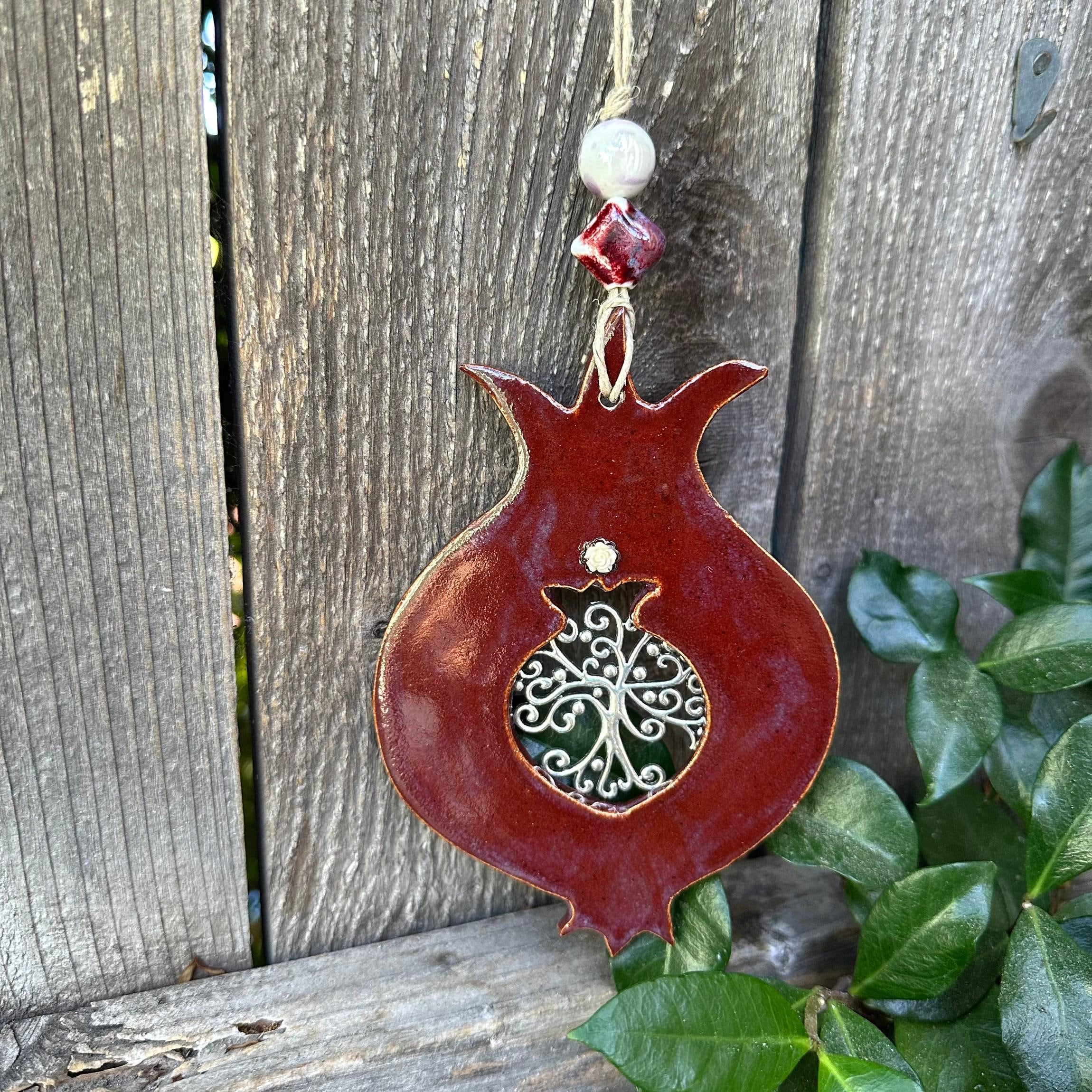 ザクロの飾り、手作りの陶器のザクロの壁アート、生命の木の装飾の