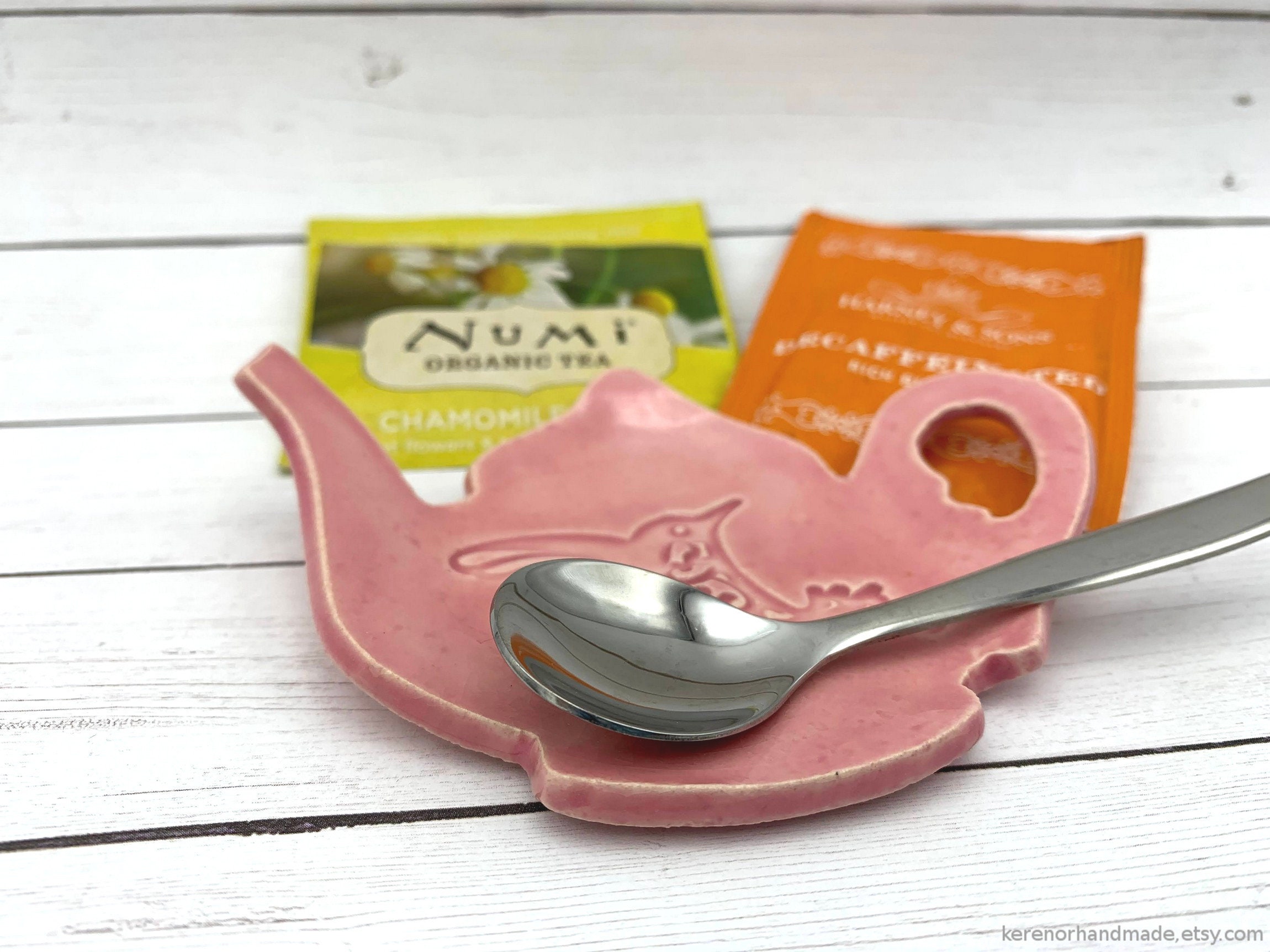 Ceramic teapot teaspoon rest ceramic teabag holder pink Etsy