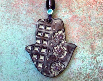 Ceramic Hamsa hand, ceramic khamsa amulet, protection amulet, car mirror hamsa charm, hand of Fatima charm, חמסה, bridesmaid gifts