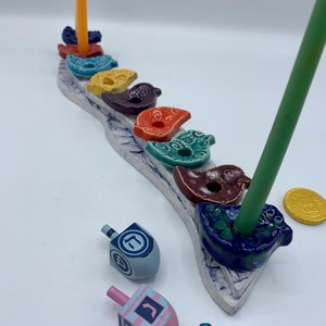 Handcrafted Ceramic Hanukkah Menorah: Rainbow Bird Candle Holders