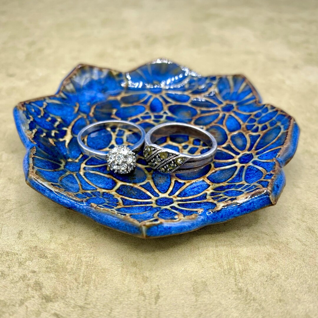 Ring Dish Hand Built Pottery, Ceramic Vanity Jewelry Dish, Round Floral Ceramic Dish, Pottery