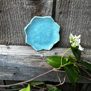 Floral Ceramic Dish: Turquoise Stoneware Pottery, Jewelry or Soap