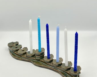 Porzellan Menorah, handgefertigte Keramik Hamsa Hand Menorah, Chanukah Menorah, Jejuda Keramik Geschenk, Khamsa Erbstück Menorah