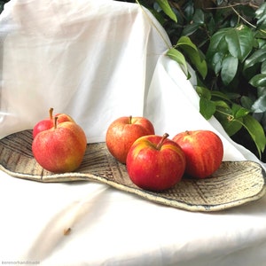 handmade ceramic serving plate, handmade ceramic vanity tray, ceramic fruit plate, ceramic platter, brown green serving plate, wavy tray