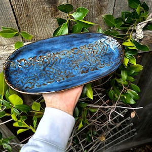 Handcrafted Ceramic Serving Platter: Scrollwork Pottery Tray