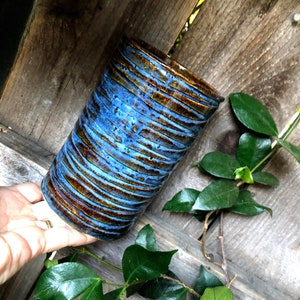 flower vase pottery handmade, stoneware vase blue pottery, pottery vase handmade, kitchen utensils holder pottery, housewarming pottery gift