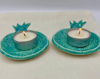tealight holders, handcrafted ceramic pomegranate tealight holders, Shabbat candle holders, Sabbath candle-lighting, Jewish home gift