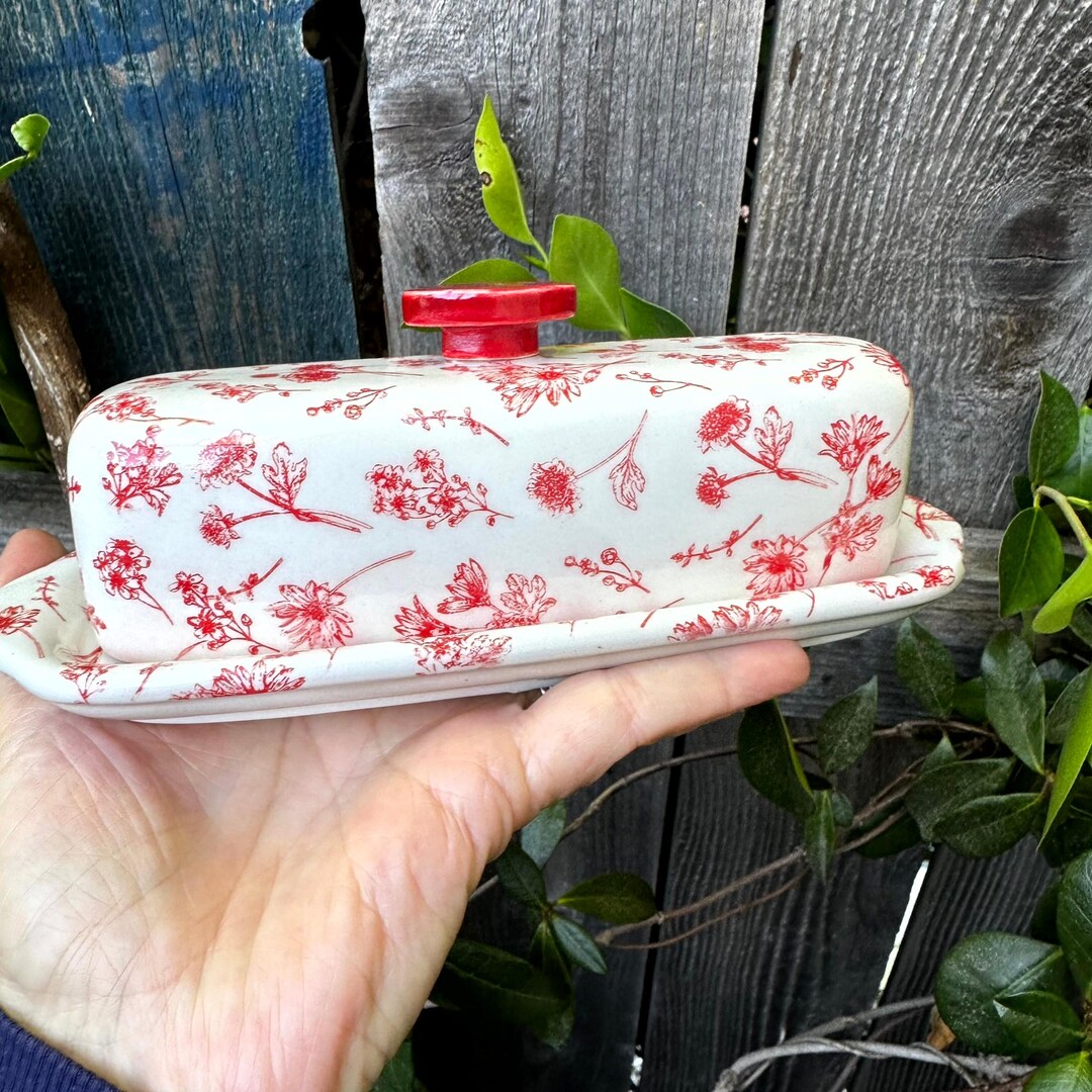 Beurrier En Céramique Boleslawiec Fait Main Fleurs Bleues Décor De Noël