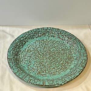 serving platter, green intricate design serving tray, handcrafted fruit platter, home pottery gift, table centerpiece platter, ceramic tray
