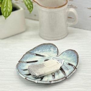 monstera dish, handcrafted ceramic monstera leaf dish, leaf lovers gift, tropical decor pottery leaf dish, soap dish leaf, home pottery gift