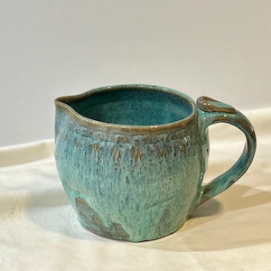 Handcrafted Stoneware Pitcher: Rustic Blue Green Pottery Jug (42 oz, Item #9223)