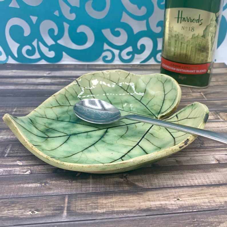 Green Leaf Shaped Pottery Dish Leaf Shaped Soap Dish Pottery Etsy