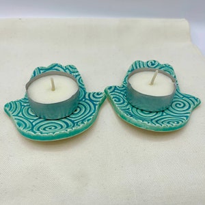 tealight holders, Hamsa ceramic tealight dishes, Shabbat tealight candle holders, Jewish home gift, Khamsa protection symbol candle holders