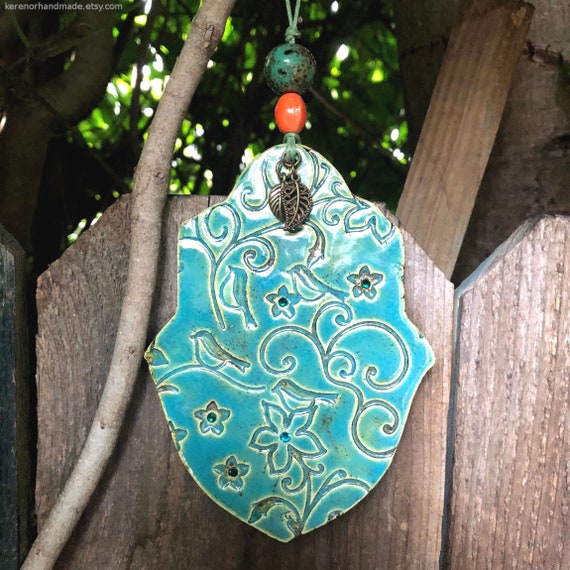 Ceramic hamsa wall hanging khamsa wall art green hamsa hand | Etsy