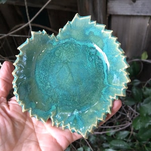 Handcrafted Green Grape Leaf Pottery Dish: Stoneware Ring or Soap Dish