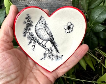Heart-Shaped Ceramic Bird Dish: Stoneware Pottery Gift
