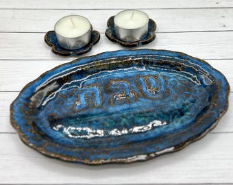 Shabbat candles tray, tealight candles set, handcrafted Sabbath tealight candles tray, Jewish home gift, Sabbath table candle lighting set