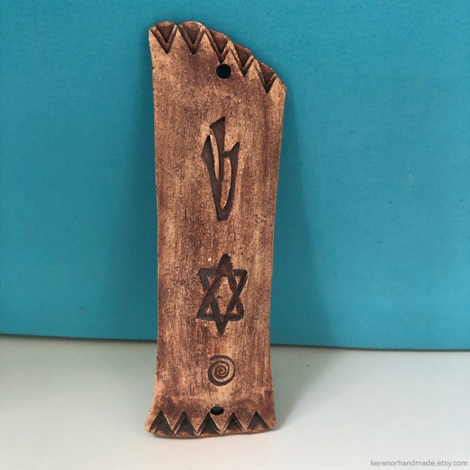 Ceramic Mezuzah case brown mezuzah case Magen David star of Etsy