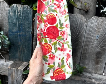 ceramic tray, pomegranates decor platter, handcrafted serving platter, table centerpiece tray, cheese crackers serving tray, fruit platter