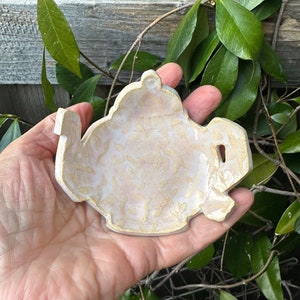 Handcrafted Pink Stoneware Teapot Dish: Teabag & Teaspoon Holder