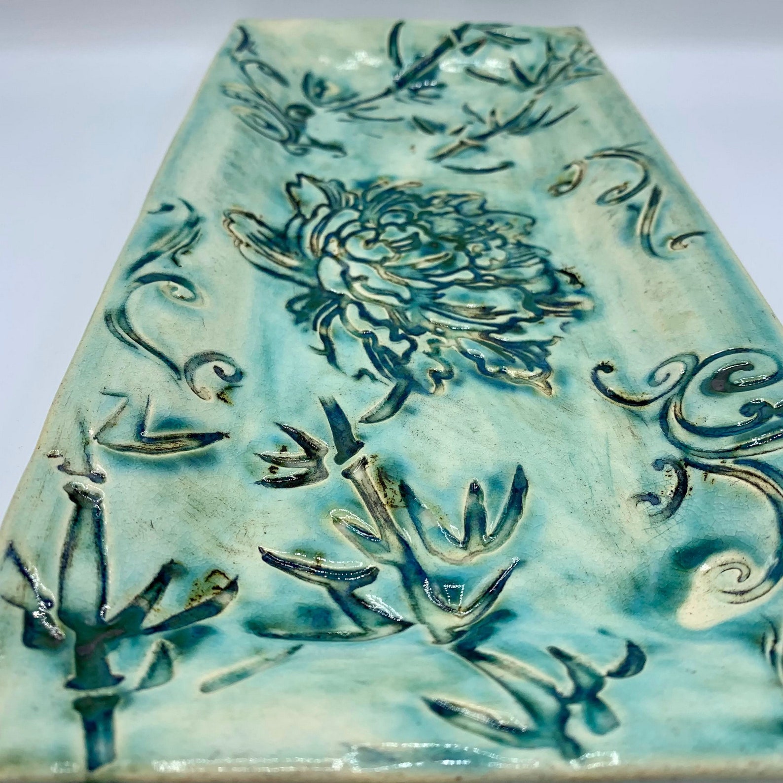 Green Pottery Serving Platter One of a Kind Ceramic Green Etsy
