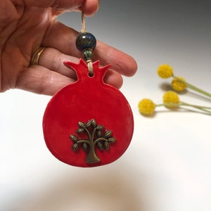Pomegranate, Tree of life red ceramic pomegranate, cultural symbol of prosperity, abundance, fertility ,Judaica art, Pomegranate wall decor