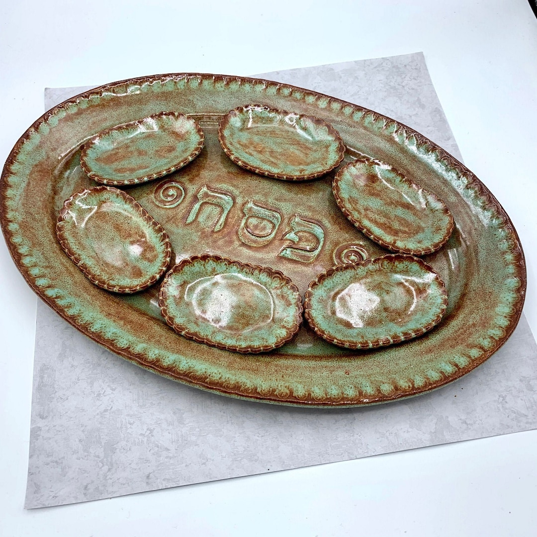 Seder Plate Set Pottery, Ceramic Passover Plate Set, Pesach Seder Plate