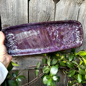 Handcrafted Ceramic Serving Tray: Floral Textured Stoneware Platter