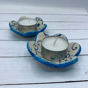 handmade flower tealight candle holders, tea light floral flower candle holder cups, Shabbat candles holder set, Sabbath candles holder set