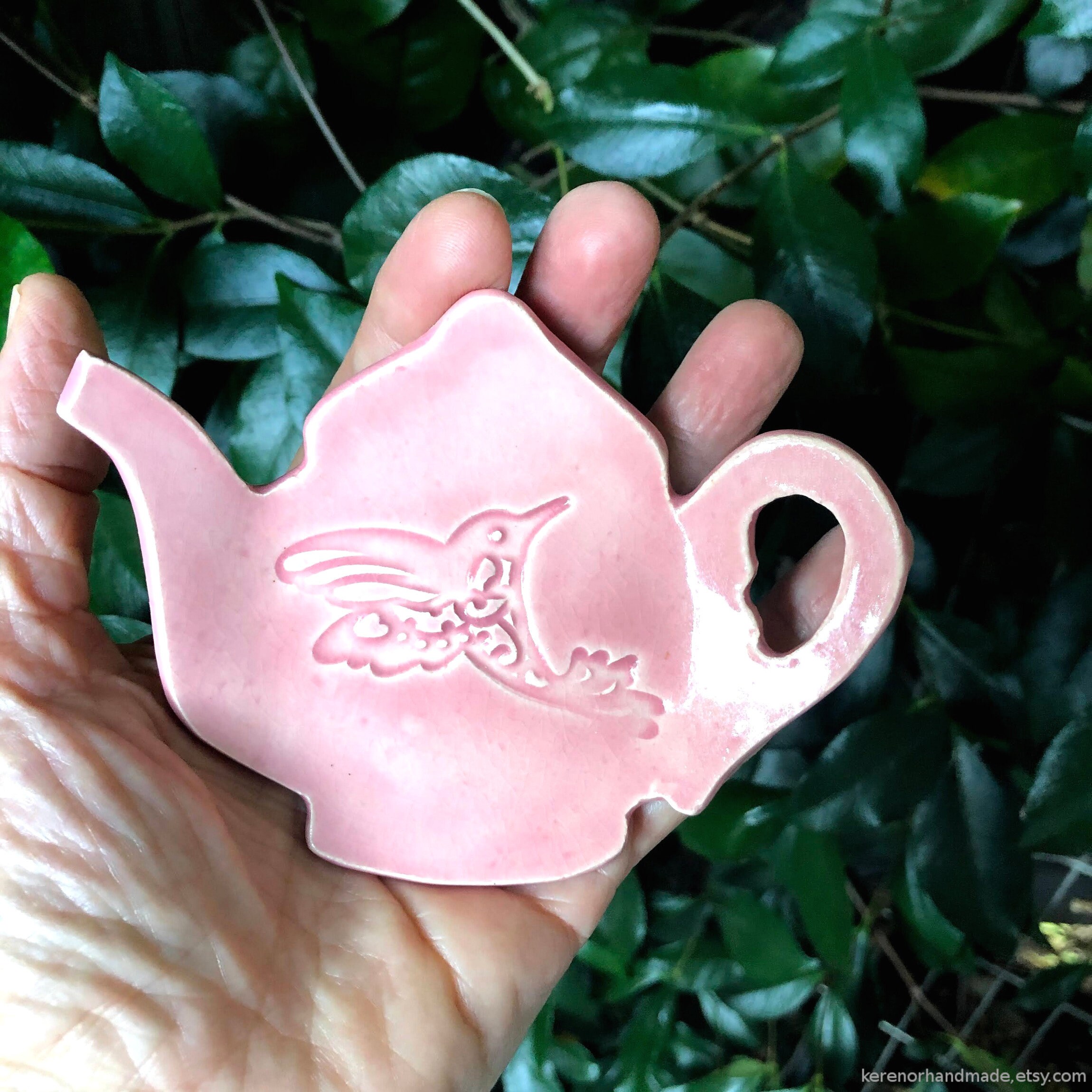 Ceramic teapot teaspoon rest ceramic teabag holder pink Etsy